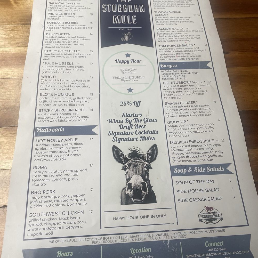 The Stubborn Mule - Menu - New American Near Me - Orlando, Florida The Stubborn Mule - Menu - New American Near Me - Orlando, Florida