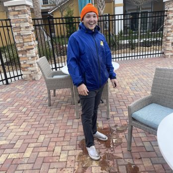 Puddle Pool Services - Jonathan fell in up to his chest on a chilly day but he kept a smile on! - Pool Cleaners Near Me - The Villages, Florida