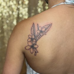 Bluebird Ink Beautique - Plumeria tattoo by Ash