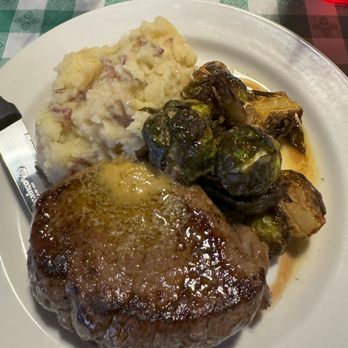 Evergreen Grill - Friday Special - Steak, garlic mashed potatoes & crunch brussels sprouts - New American Near Me - Memphis, Tennessee