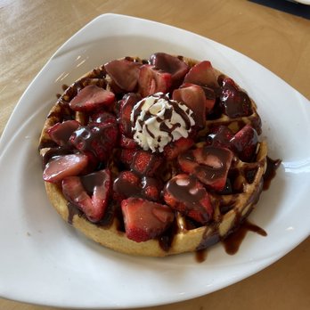 Prince Tea House - Strawberry waffle with Nutella drizzle - Desserts Near Me - Brooklyn, New York Prince Tea House - Strawberry waffle with Nutella drizzle - Desserts Near Me - Brooklyn, New York