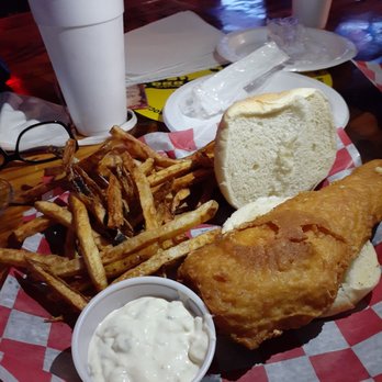 Spanx The Hog BBQ & Saloon - Fried cod fish sandwich w awesome fries - Barbeque Near Me - Pompano Beach, Florida