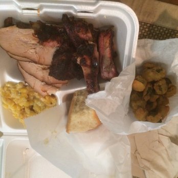 King’s BBQ - Two meats (pork ribs & turkey) special with fried okras and creamed corn, $10.79 - Barbeque Near Me - Sugar Land, Texas