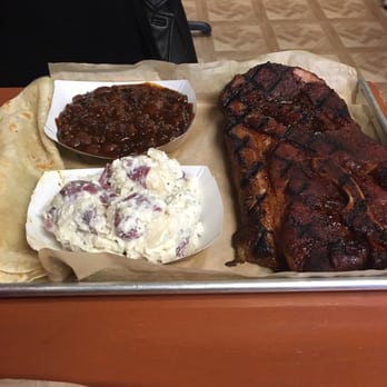 BEAST Craft BBQ - Pork steak (so tender a knife isn't needed!)... Baked beans... And potato salad - Barbeque Near Me - Belleville, Illinois