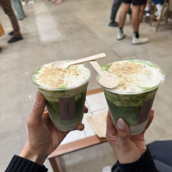 Offbeat Coffee - Matcha Latte w/ oatmilk & banana pudding topping - Coffee & Tea Near Me - Sacramento, California Offbeat Coffee - Matcha Latte w/ oatmilk & banana pudding topping - Coffee & Tea Near Me - Sacramento, California