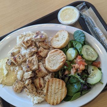 Calf & Chick - Chicken plate comes with hummus, chicken , 3 pieces of toasted bread, rice and a salad! - Breakfast & Brunch Near Me - Torrance, California Calf & Chick - Chicken plate comes with hummus, chicken , 3 pieces of toasted bread, rice and a salad! - Breakfast & Brunch Near Me - Torrance, California