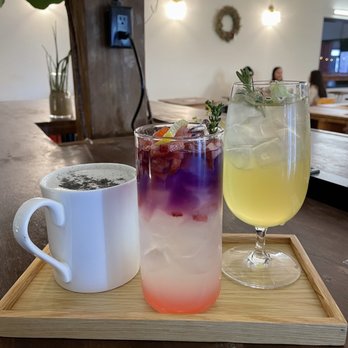 And Some Flower Cafe - two drinks on a tray - Cafes Near Me - Calgary, Alberta