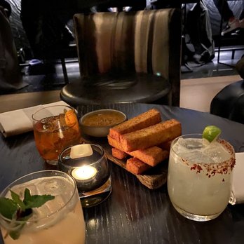 Electric Lemon - Our drinks and the Polenta Fries (Blue Thai, old fashion, Whiskey Smash) - New American Near Me - New York, New York Electric Lemon - Our drinks and the Polenta Fries (Blue Thai, old fashion, Whiskey Smash) - New American Near Me - New York, New York