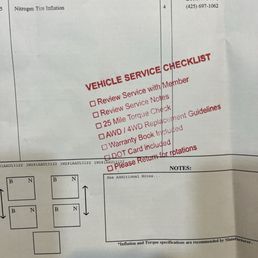 Costco Tire, checklist, only works if they mention and explain to the customer.