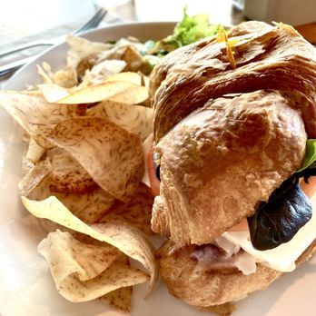 Kula Lodge & Restaurant - Smoked Turkey Croissant with Taro Chips and a side of salad - Breakfast & Brunch Near Me - Kula, Hawaii Kula Lodge & Restaurant - Smoked Turkey Croissant with Taro Chips and a side of salad - Breakfast & Brunch Near Me - Kula, Hawaii