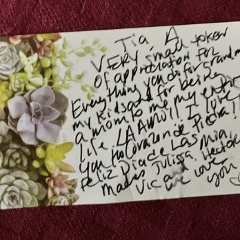 Birch Flower Shop - The card.....what was supposed to be a special message written in chicken scratches!!! - Florists Near Me - Roslindale, Massachusetts