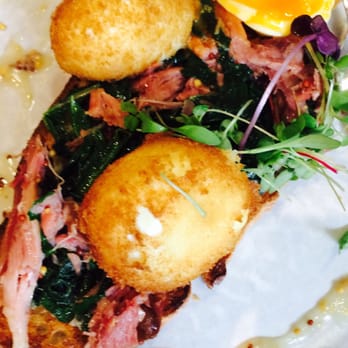 Paramount Coffee Project - Crumbed eggs on toast with mustard braised hock and kale - Cafes Near Me - Surry Hills, NSW Paramount Coffee Project - Crumbed eggs on toast with mustard braised hock and kale - Cafes Near Me - Surry Hills, NSW