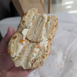 Goldbergs Fine Foods - Onion Bagel with veggie cream cheese