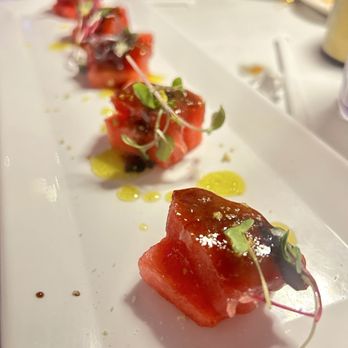 Red Fish Seafood Grill - French martini and watermelon sushi appetizer - Sushi Bars Near Me - Houston, Texas