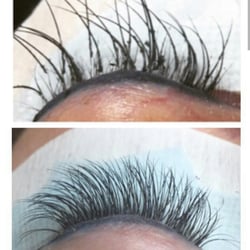GlamRlash - Lashed by Kim - The top is not my work the bottom is lash a covering for the same person she now has helped your lashes thanks to proper lashing by Kim