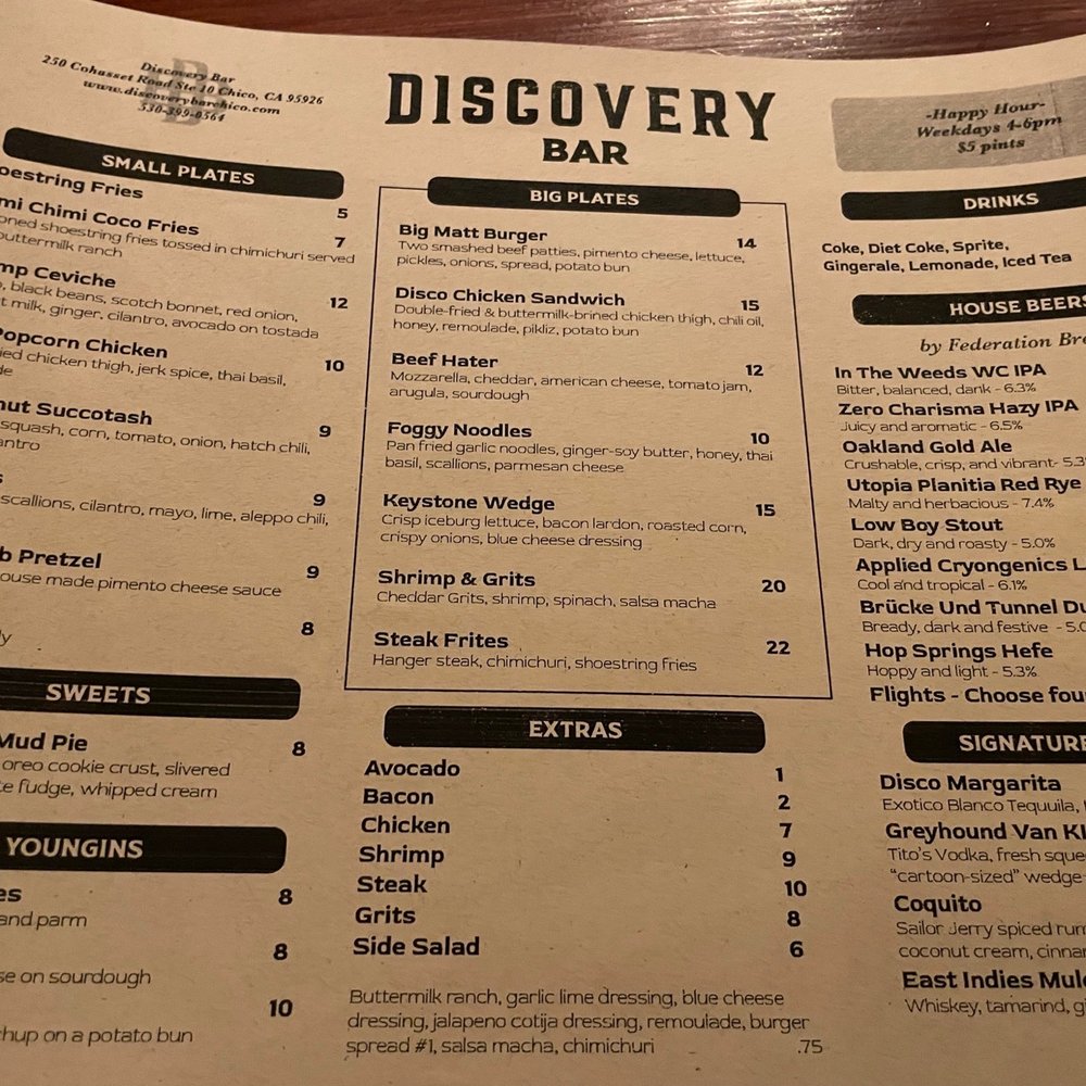 Discovery Bar - Menu - American Near Me - Chico, California Discovery Bar - Menu - American Near Me - Chico, California