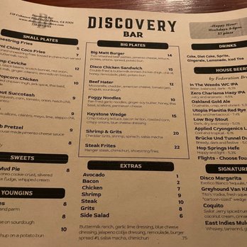 Discovery Bar - Menu - American Near Me - Chico, California