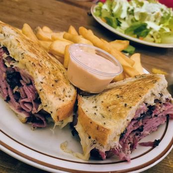 Canter's Deli - Pastrami Ruben with Friies, pickles, and garden salad. - Bakeries Near Me - Los Angeles, California