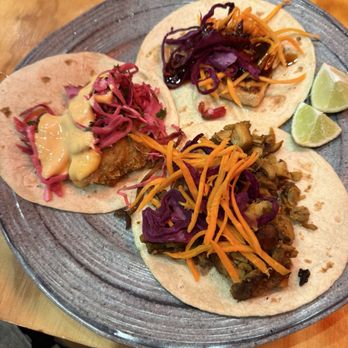 Lalo - Crispy fried fish taco, salmon teriyaki taco and chipotle chicken taco - Latin American Near Me - Cincinnati, Ohio