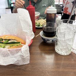 Beef banh mi and iced Vietnamese coffee Beef banh mi and iced Vietnamese coffee