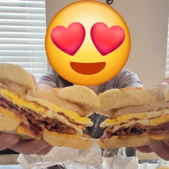 All Star Bagel & Grill - Grand slam on a garlic bagel - Bagels Near Me - Morrisville, Pennsylvania