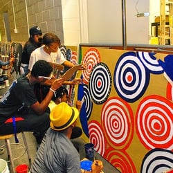 Prince Georges African American Museum and Cultural Center - Students from Brazil and U.S. painting mural at Suitland High School