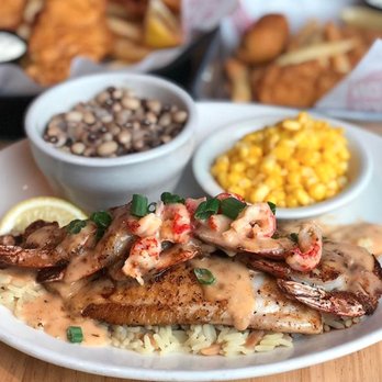 Cotton Patch Cafe - a plate of seafood and rice - American Near Me - Waco, Texas