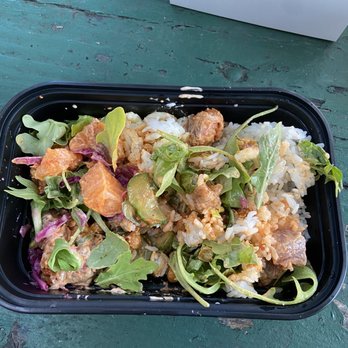 Manoa Poke Shop - Spicy Salmon, Ahi bowl (taken halfway into the meal ) - Poke Near Me - Somerville, Massachusetts