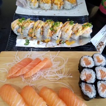 Sushi Spot - Bottom to top of picture: Salmon lovers, Kamikaze n Baked dynamite. - Japanese Near Me - Aiea, Hawaii Sushi Spot - Bottom to top of picture: Salmon lovers, Kamikaze n Baked dynamite. - Japanese Near Me - Aiea, Hawaii