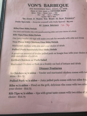 Menu photo 3 Von's Barbeque Lithonia, GA Menu photo 3 Von's Barbeque Lithonia, GA