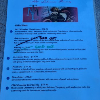 Mt Lehman Winery - wine menu Sep 2021 - Wineries Near Me - Abbotsford, British Columbia Mt Lehman Winery - wine menu Sep 2021 - Wineries Near Me - Abbotsford, British Columbia