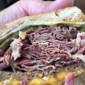 The Original Tops - Pastrami Burger with cheese, mustard, and lettuce. - Burgers Near Me - Pasadena, California The Original Tops - Pastrami Burger with cheese, mustard, and lettuce. - Burgers Near Me - Pasadena, California