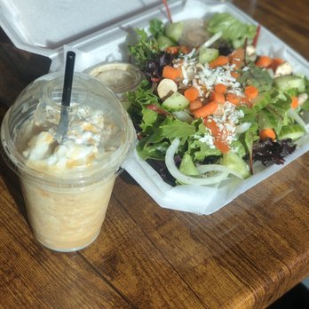 Cafe Lucia - Veggie salad  and White Chocolate and Caramel Chiller - Cafes Near Me - Atlanta, Georgia