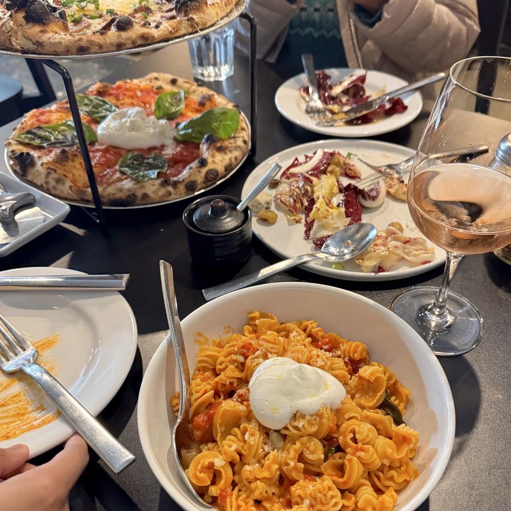 Fiorella Noe - Radiatore, carbonara, Burrata, salad, wine - Italian Near Me - San Francisco, California