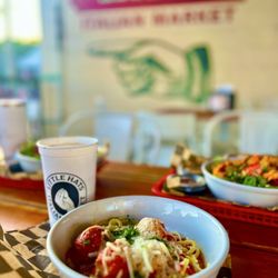 Little Hats Italian Market - Pico meatballs and Goat cheese strawberry salad
