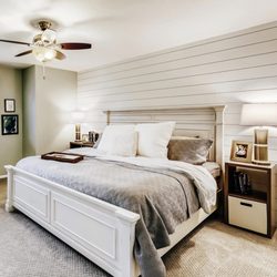 Hollyhock's Handyman - Shiplap accent wall in master bedroom