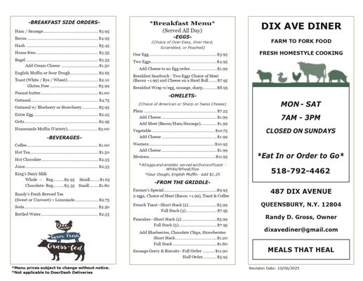 Menu photo 1 Dix Ave Diner Queensbury, NY