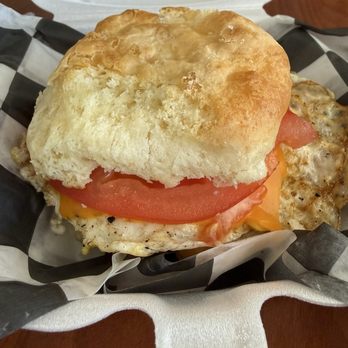 Farmer's Daughter's Bakery and Deli - Biscuit breakfast sandwich with sharp cheddar, two eggs and tomato - Bakeries Near Me - Pilot Knob, Missouri Farmer's Daughter's Bakery and Deli - Biscuit breakfast sandwich with sharp cheddar, two eggs and tomato - Bakeries Near Me - Pilot Knob, Missouri