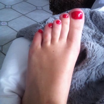Cutee Nails - Red gel color 87 pedicure by Jessica - Nail Salons Near Me - Encinitas, California