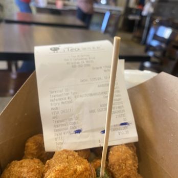 i-Tea - Basil popcorn chicken (9.50) skewers used to poke chicken. Greens are basil... - Ramen Near Me - Milpitas, California i-Tea - Basil popcorn chicken (9.50) skewers used to poke chicken. Greens are basil... - Ramen Near Me - Milpitas, California