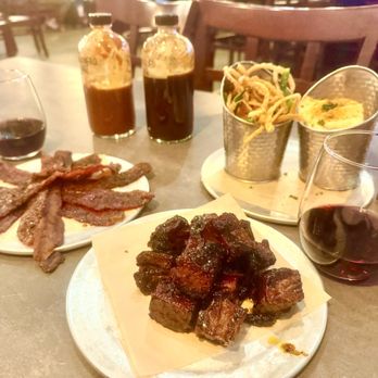 Smoqued California BBQ - Candied Bacon, Burnt Ends, Mashed Potatoes, Green Beans, & Red Wine = Dinner for two. We were stuffed!! - Barbeque Near Me - Orange, California Smoqued California BBQ - Candied Bacon, Burnt Ends, Mashed Potatoes, Green Beans, & Red Wine = Dinner for two. We were stuffed!! - Barbeque Near Me - Orange, California