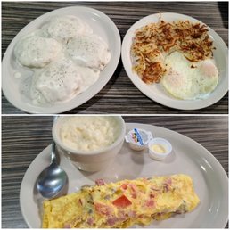 Biscuits & gravy platter and Portuguese omelette w/grits. Sadly, lacked flavor & seasoning. Biscuits & gravy platter and Portuguese omelette w/grits. Sadly, lacked flavor & seasoning.