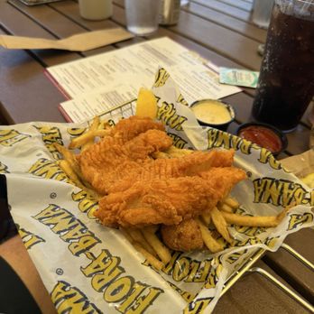 Flora-Bama Ole River Grill - Gulf Grouper Platter with fries and hush puppies - Seafood Near Me - Perdido Key, Florida Flora-Bama Ole River Grill - Gulf Grouper Platter with fries and hush puppies - Seafood Near Me - Perdido Key, Florida