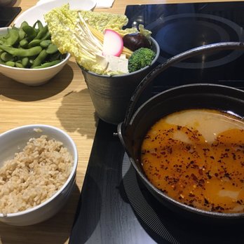 Halves Boiling Pot + Grill - Veggie mix with spicy miso broth and brown rice - Japanese Near Me - Foothill Ranch, California