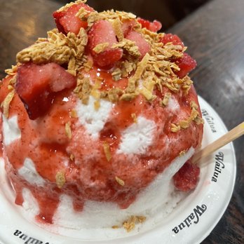 Wailua Shave Ice - Strawberry, coconut, and toasted almonds - Shaved Ice Near Me - Kapaa, Hawaii