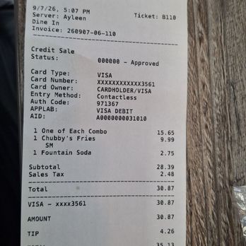 Chubby's Hot Chicken - Receipt - Chicken Shop Near Me - Fontana, California