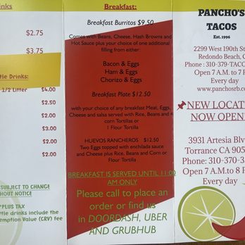 Pancho’s Tacos - Menu - Tacos Near Me - Torrance, California