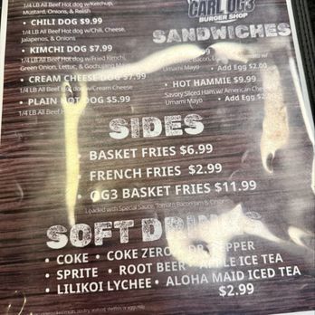Carl Og3 Burger Shop - Menu - Burgers Near Me - Honolulu, Hawaii
