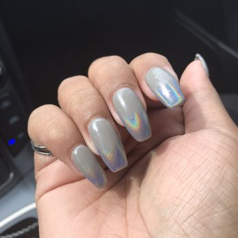 Nails World - Grey with holographic powder by Jackie - Nail Salons Near Me - La Quinta, California