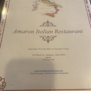 Amaron Italian Restaurant - Menu - Italian Near Me - Sandusky, Ohio Amaron Italian Restaurant - Menu - Italian Near Me - Sandusky, Ohio